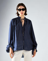 Navy Tie Chiffon Blouse