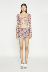 Nude Brown Vintage Floral Split Mini-Skirt