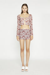 Nude Brown Vintage Floral Split Mini-Skirt