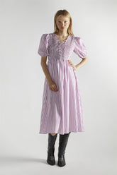 White-Purple-Stripe Tie-Front Midi-Dresses