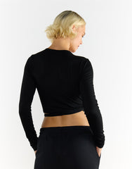 Black V Neck Long Sleeve Top