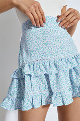 Blue Mini Vintage Rose Ruffle Mini Skirt