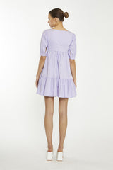 Lilac V-Neck Frill Mini Dress