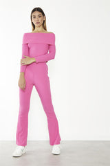 Hot-Pink Mid-Rise Flare-Trousers