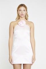 Marshmallow-Pink 3D-Corsage-Halterneck Mini-Dress