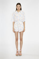 Rainbow-Face Print Loose-Fit High Waisted-Shorts