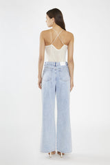 Nude-Mesh Cowl-Neck Bodysuit