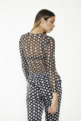 Mono-Geo-Flower-Mesh Long-Sleeve-Top
