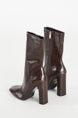 Brown Croc Calf High Heeled Boot