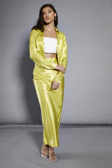Lime Satin Flare Midi-Skirt