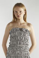 Black White Gingham-Print Bardot Crop-Top