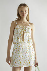 Orange-Pink Spring-Floral Tie-Front Crop-Top