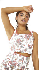 Rustic Floral Red Square-Neck Crop-Top