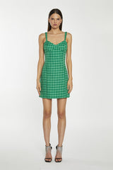 Green Tonal Houndstooth Tailored Mini-Dress
