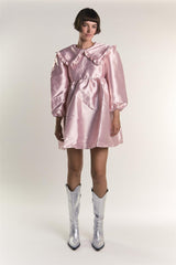 Soft Pink Satin A-Line Collared Dolly Dress