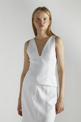 White Deep V-Neck Sleeveless-Top