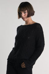 Black Knit Long-Sleeve-Pullover