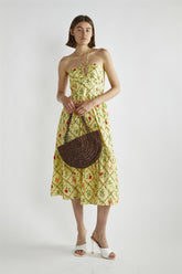 Yellow Floral Lattice Sleeveless V-Neck Maxi-Dress
