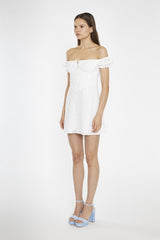 White-Broderie Bardot Corset Mini-Dress