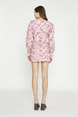 Pink Red Vintage Floral V-Neck Mini-Dress