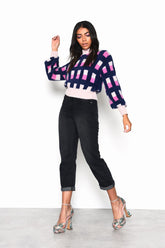 Washed-Black High-Waisted Crop-Jeans