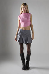 Candy Pink Sleeveless Mock Neck Crop-Top
