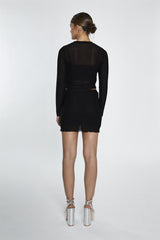 Black Mesh Lettuce Trim Mini Skirt