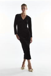 Ruched Front Maxi Dress - Black Velvet