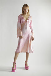 Pastel Digital Tie-dye V-Neck Midi-Dress