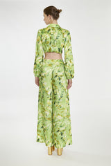 Green Multi-Blur Wide Leg-Trousers