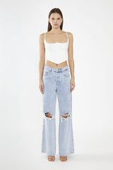 Off White Lace-Up Back Crop-Top