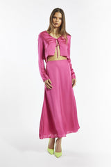 Bright-Pink Tie-Front Crop-Top