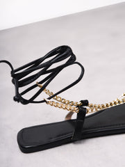 Black Tie Ankle Gold Chain Sandals