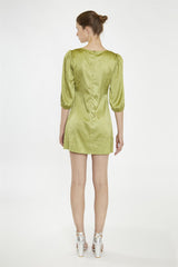 Light-Olive V-Neck-Ruched-Front Mini-Dress