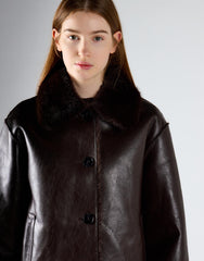 Deep Brown Fur-Collar Leather Jacket