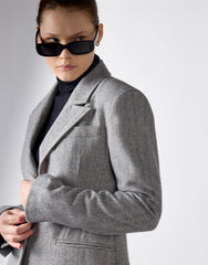 Grey Herringbone Double Button Blazer