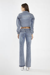 Heavy-Vintage Wash Heart Cut-Out Crop-Jacket