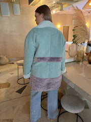 Seafoam-Green Mauve patchwork Coat