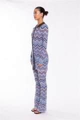 Full Sleeves Cardigan - Lilac Blue Chevron