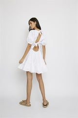 White Ruffle Hem Mini-Dress