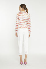 Pastel Tile Print Floral Button-Up Crop-Top