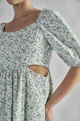 Green Ditsy Tie Back Square Neck Mini Dresses