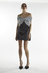 Black Silver Sequin Bow Mini-Dress