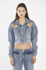 Heavy-Vintage Wash Heart Cut-Out Crop-Jacket