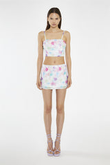 Watercolour Floral Mesh Square Neck Crop Top