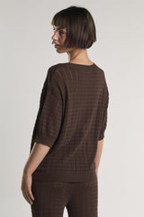 Brown V-Neck Button Knit Shirt