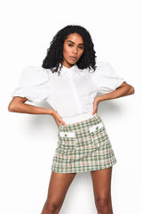 Green-Tweed-White High-Waisted Mini-Skirt