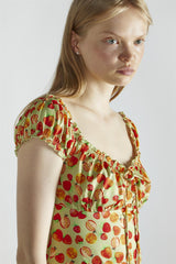 Apple-Green-Fruit Short-Sleeve-A-Line Mini-Dress