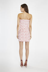 White-Red Daisy Fitted Bandeau Mini-Dress