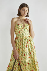 Yellow Floral Lattice Sleeveless V-Neck Maxi-Dress